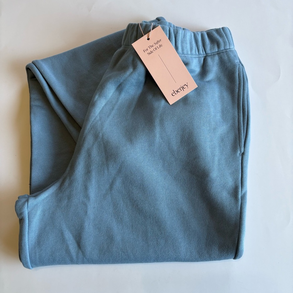 Eberjey Women's Large French Terry Jogger‎ Faded Denim Elastic Waist Ankle Hem